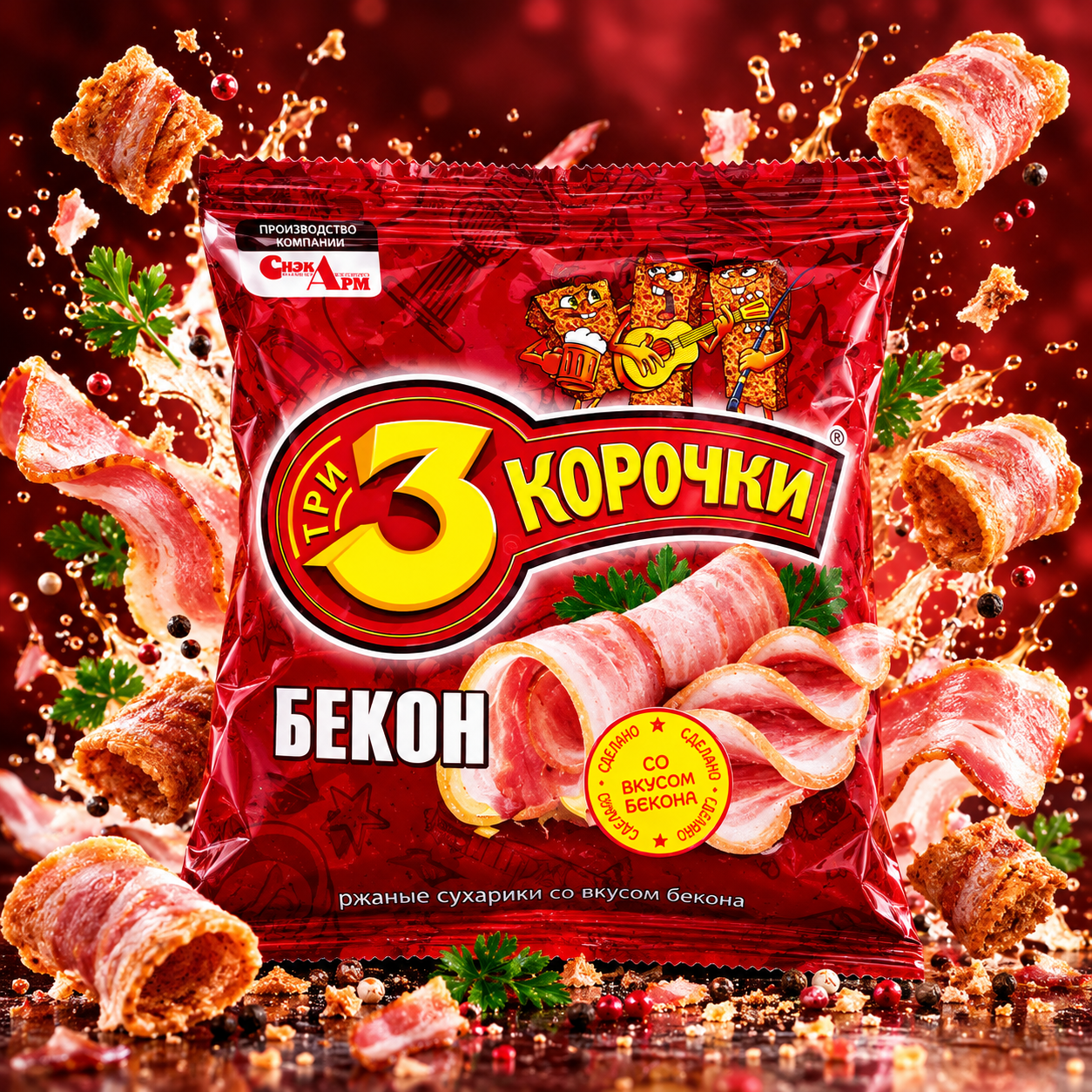 79ace159-c467-4575-b3e0-4b343177d837 3 Korochki — Rye Crackers Bacon Flavor 80 g - Image 1