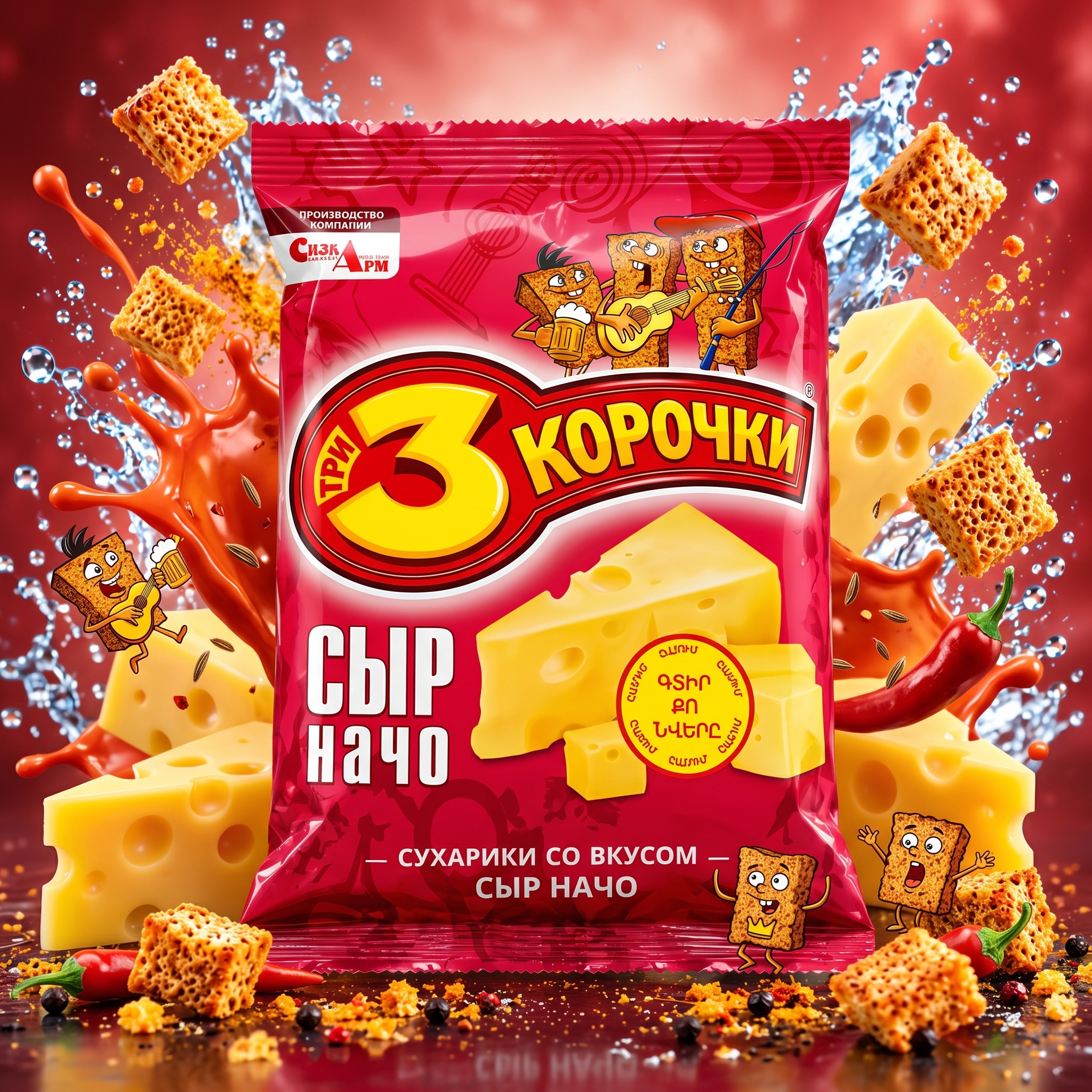 Red_snack_bag_with_cheese_2K_20260918050412 3 Korochki — Rye Crackers Nacho Cheese Flavor 80 g - Image 1