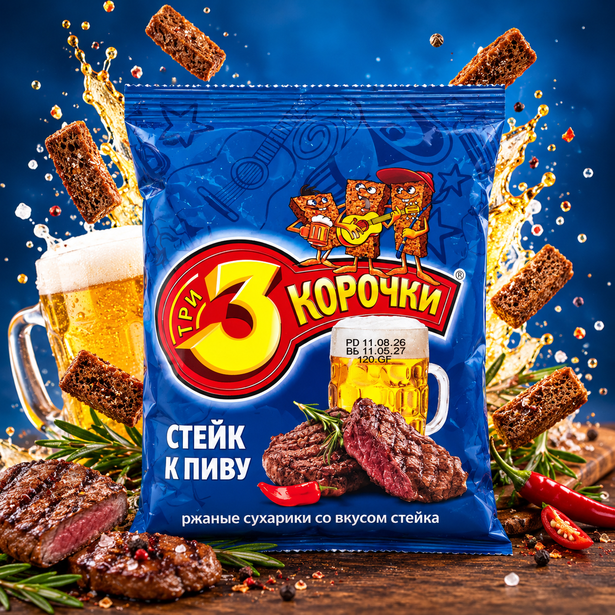 Rye Crackers “3 korochki” with Steak to beer-style flavor 120gr