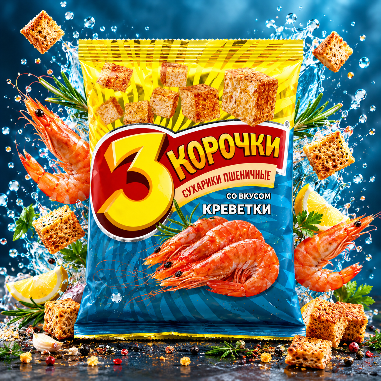 Wheat Crackers “3 korochki” with Shrimp flavor 105gr