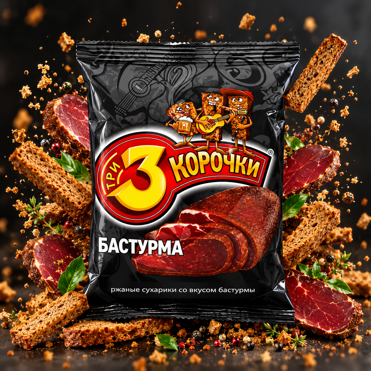 Rye Crackers “3 korochki” with Basturma flavor 120gr