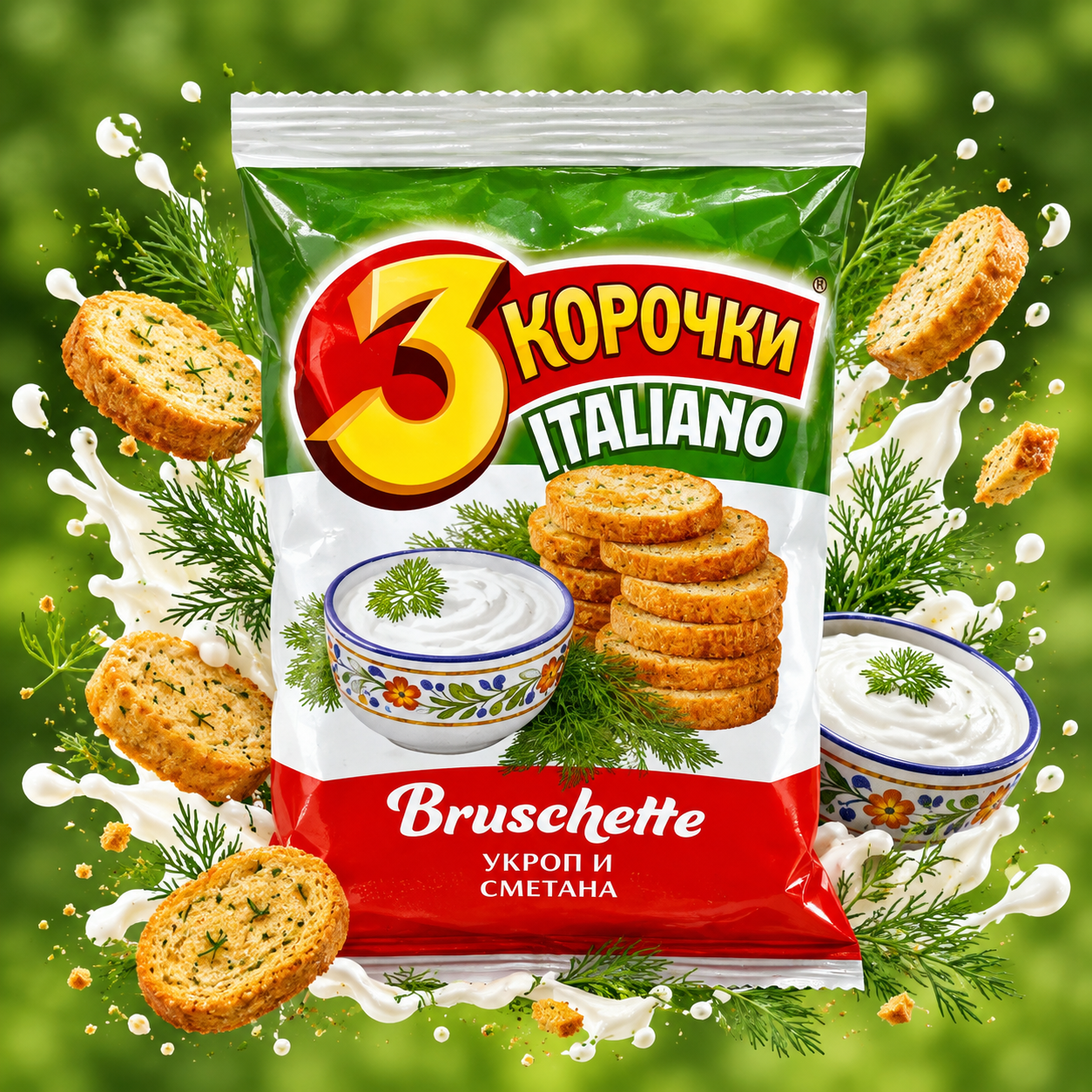 Crackers “3 korochki Italiano” with Dill and Sour Cream flavor 105gr