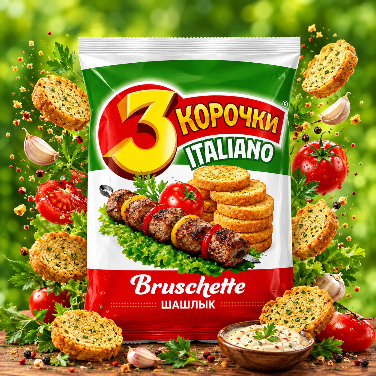 Crackers “3 korochki Italiano” with Shashlyk flavor 105gr